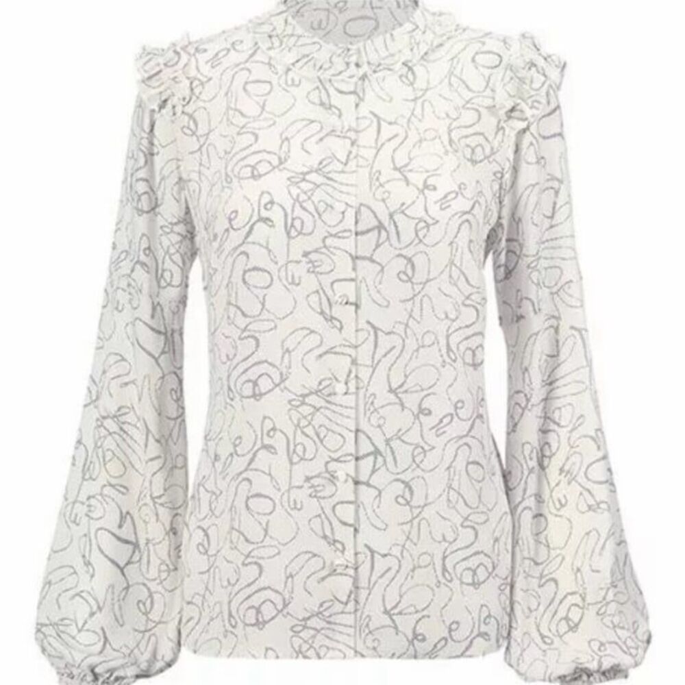 Cabi Ribbon Trim Blouse 4232 Ruffle Long Sleeve Button Up Women's Size Small